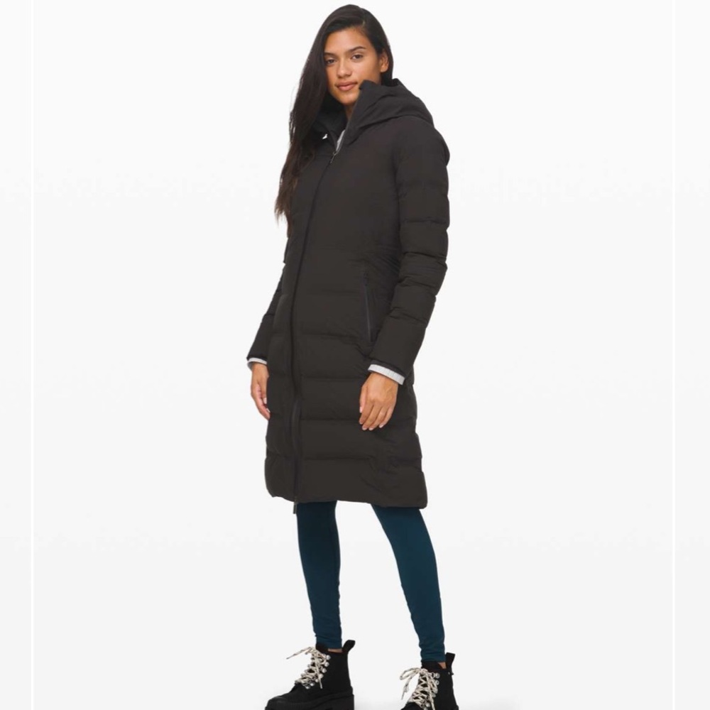 Lululemon Sleet Street long jacket size 10 colour black.